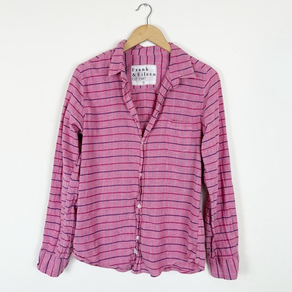 Frank & Eileen Barry Signature Crinkle Pink Plaid Button Down Shirt - Picture 1 of 6